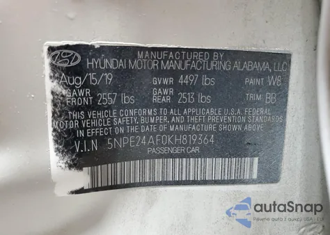 2019 Hyundai Sonata Se from USA, damaged, VIN 5NPE24AF0KH819364